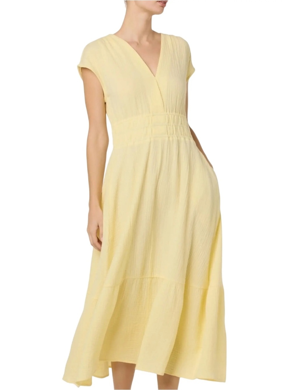 Joe’s Jeans 100% Cotton Gauze Modest Midi Dress Cottagecore Butter Yellow M